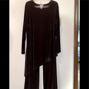 Chicos 2 piece travelers pants and top, like new, elastic waist, brown in color